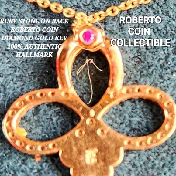 ROBERTO COIN HTF 18kt Gold Chain KEY Pendant .21 kt Diamonds 16" Necklace - Picture 8 of 12